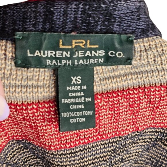 Lauren Ralph Lauren Red Grey Black Tan Patterned Knit Long Sleeve Sz XS - Picture 6 of 7